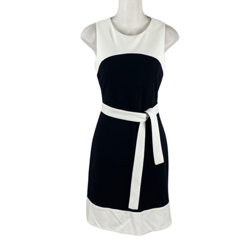 Tommy Hilfiger black white colorblock tie waist dress 2 NN13